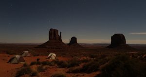 Outdoor camping scene in Monument Valley Arizona.